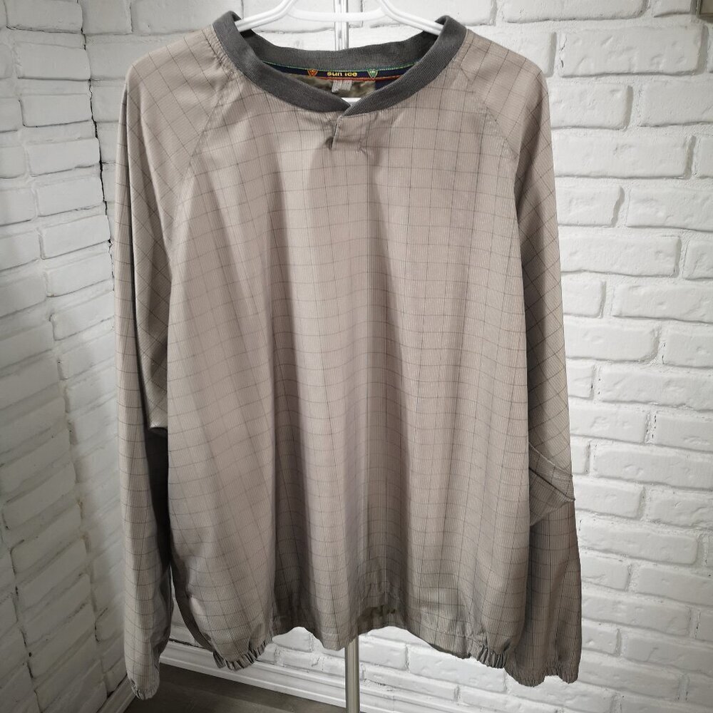 Sunice Men's Size XL V-neck Loose Fit Taupe & Grey Golf Pullover / Windbreaker